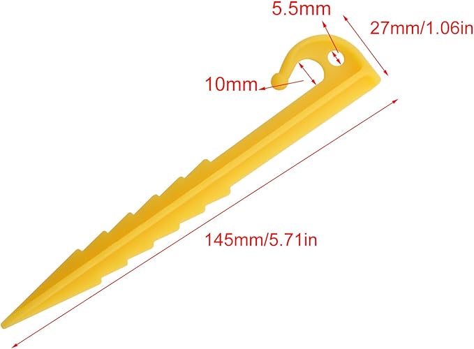 14PCS 145mm Yellow Camping Windproof Tent Pegs Plastic Sawtooth Edge Garden Landscape Stakes for Securing Pet Enclosures