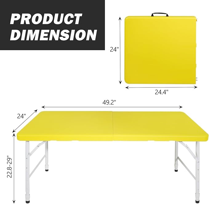 Portable Plastic Folding Table 4ft/6ft/8ft Heavy Duty White Black Picnic Dining Table Fold-in-Half for Camp Party Kitchen Indoor Outdoor