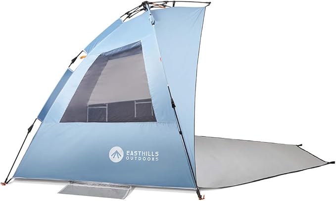 Easthills Outdoors Instant Shader Dark Shelter XL Beach Tent 99" Wide for 4-6 Person Sun Shelter UPF 50+ with Extended Zippered Porch Sky Blue