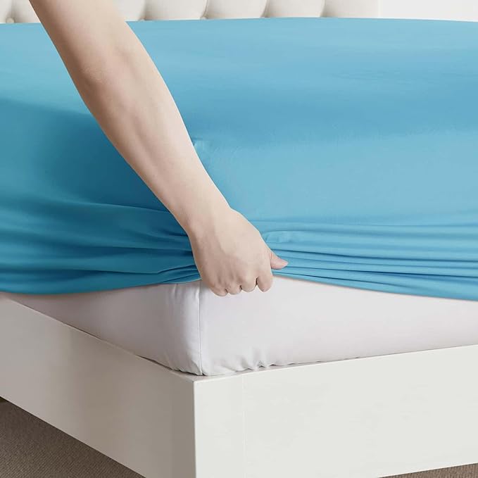 Clara Clark Cal King Sheets, 6 Piece Set - Hotel Luxury Sheets for Cal King Size Bed, Super Soft Bedding Set, Cal King Size, Beach Blue