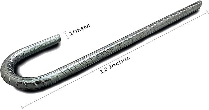 Ashman Rebar Stake Anchor 12 Inches Long (4 Pack), Ideal for Securing Animals, Tents, Canopies, Sheds, Car Ports, Swing Sets. Rust-Resistant and Made of Solid Premium Galvanized/zinc-Coated Metal.