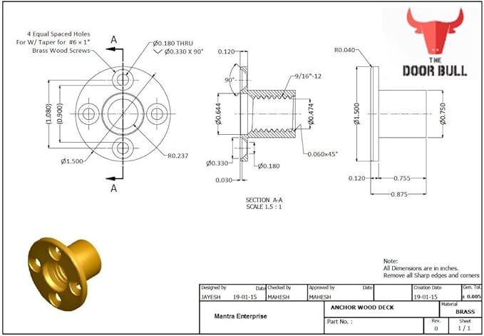 Wood Deck Brass Anchor with Collar for Pool Safety Cover. Universal Replacement for All Major Brand In-ground Swimming Pool Safety Covers (10 Pack)
