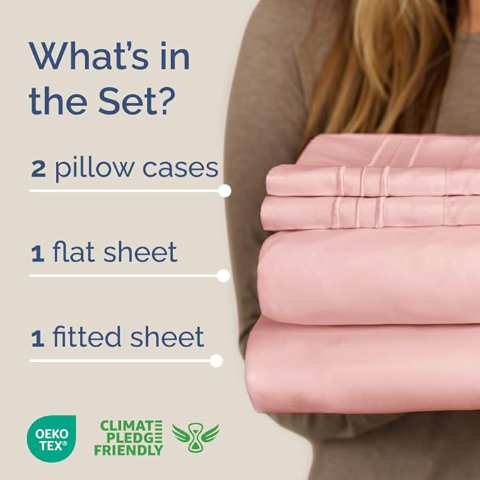 Full XL Bed Sheet - 4 Piece Full XL Bed Sheets Set - Soft, Breathable & Cooling - Hotel Luxury Bedding for Women, Men, Kids, Teens, Boys & Girls - Deep Pockets, Comfy, Fade & Wrinkle Free - Baby Pink