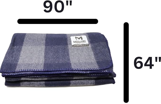 M MCGUIRE GEAR Warm Wool Bunkhouse Plaid Blanket for Camping, Home, Survival, or First Aid, 64" x 90" (Gray/Navy)
