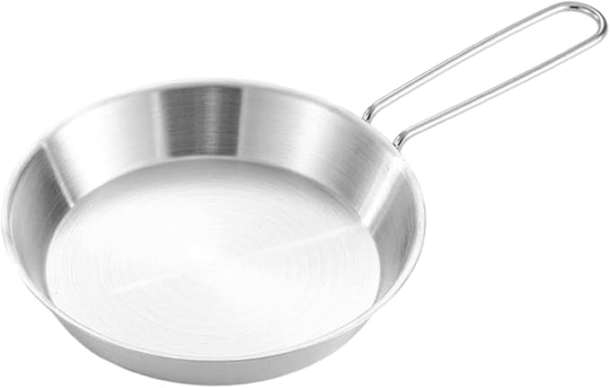 Stainless Steel Camping Fry Pan Cookware Foldable Handle Easy to Clean Multipurpose Outdoor Cooking Griddle Non Stick Skillet, 16cm