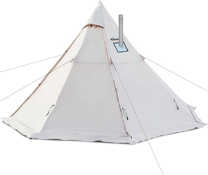 Hot Tent with Stove Jack, 4 Season 3-4 Person Tipi Tent for Camping, 8.2ft Standing Room with Snow Skirt, Cold Weather Shelter for Family Fishing, Hiking, Hunting, Backpacking