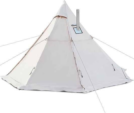 Hot Tent with Stove Jack, 4 Season 3-4 Person Tipi Tent for Camping, 8.2ft Standing Room with Snow Skirt, Cold Weather Shelter for Family Fishing, Hiking, Hunting, Backpacking