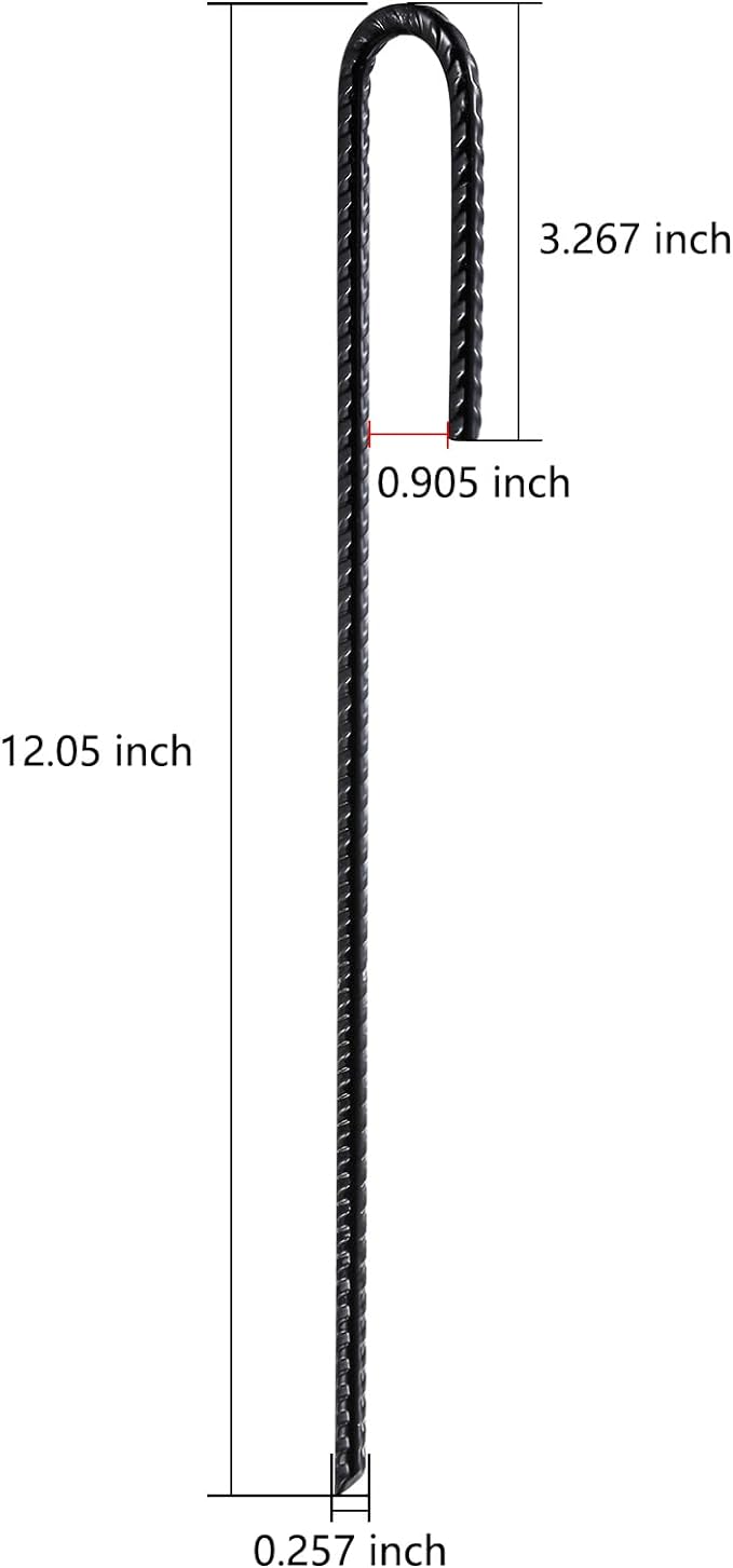 Rebar Stakes U/J Hook Extra Heavy Duty,(50pcs) 12 inch x 1/4 inch Rust Proof Coated Steel Ground Stakes Ground Anchors, Garden Stake Metal Stakes Tent Stakes Trampoline Anchors (J-Hook)