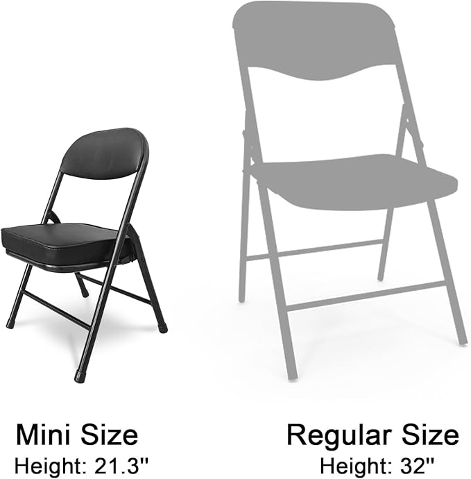 Mini Folding Chair, Garage Stool, Portable Camping Chair with Padded Seat, Lightweight and Compact Lawn Chair, for Patio, Garage, Camping, Fishing, Hiking, Hunting, Picnic, Beach, Black