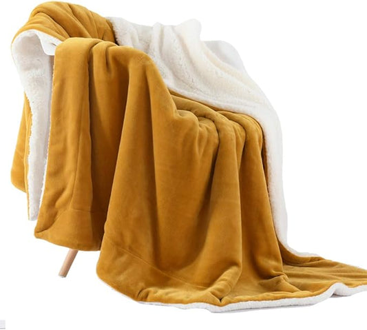 NANPIPER Throw Blanket Warm Sherpa Blanket Soft Fuzzy Plush Reversible Fleece Microfiber for Bed/Couch(60"x80",Ginger Yellow)