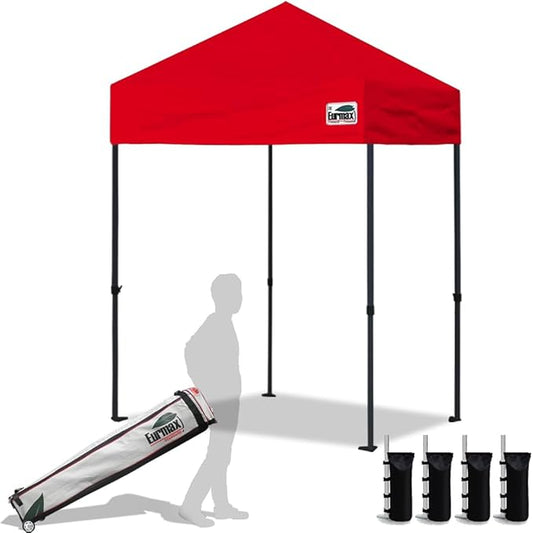 Eurmax USA 5'x5' Pop Up Canopy Tent Commercial Instant Canopies with Heavy Duty Roller Bag,Bonus 4 Sand Weights Bags (Red)