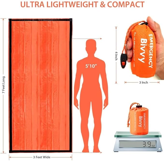 4 Packs Emergency Thermal Sleeping Bag, Survival Bivvy Sacks Blanket with Whistle, Waterproof Lightweight Survival Shelter Blanket Bag Gear for Outdoor Hiking Camping Adventure..