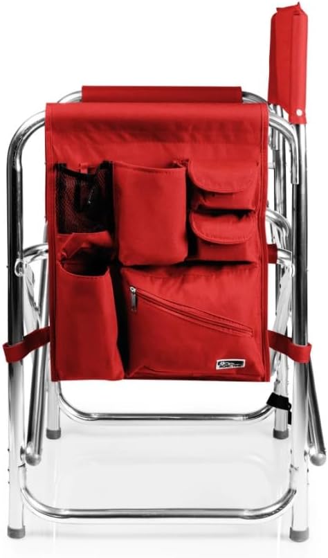 Personalized Embroidered Sports Director Chair with Side Table and Storage Pockets by Picnic Time - Red