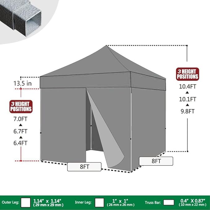 Eurmax USA 8'x8' Pop-up Canopy Tent Commercial Instant Canopies with 4 Removable Zipper End Side Walls and Roller Bag, Bonus 4 SandBags(Forest Green)