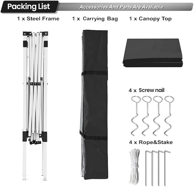 Pop-up Canopy Tent,Portable Outdoor Canopy for Parties Camping,Slant Legs Folding Tent,Sports Shelter,Beach Tent,Base 10x10 Top 8x8,3 Adjustable Height(Black)