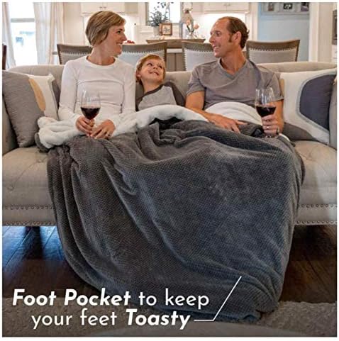 PediPocket XXL Patented Foot Pocket Blanket – Gorgeous Gunmetal – Extra Large 60”x84” with 30”Deep Foot Pocket,Plush Fleece Blanket,Everyday Luxurious Comfort,Machine Washable,Gift Idea (non-electric)