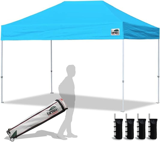 Eurmax USA 8'x12' Pop Up Canopy Tent Commercial Instant Canopies with Heavy Duty Roller Bag,Bonus 4 Sand Weights Bags (Sky Blue)