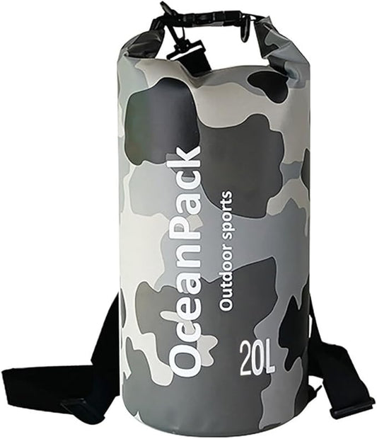 Dry Bag Waterproof 5L/10L/20L, Camo Design, Roll Top Lightweight dry bags for FLoating, Boating, Kayaking, Camping, Beach，Paddle boarding Accessories