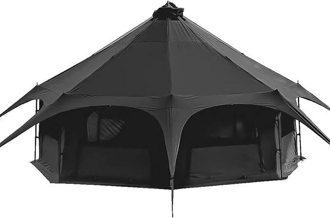 4 Person/6 Person 4 Season Canvas Bell Tent, Black, 300x300x200cm, Waterproof 3000mm+, PVC Floor, Retro Style, Camping, Glamping, Festivals, Park Activities, Summer & Winter Camping