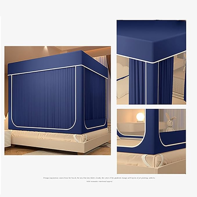 Mosquito Net for Bed 2024 Summer Blackout Dustproof Household Bed Curtain, Portable Encrypted Anti-fall Bed Canopy, Ideal for Bedroom Decorative(Dark blue,78.7x86.6in)