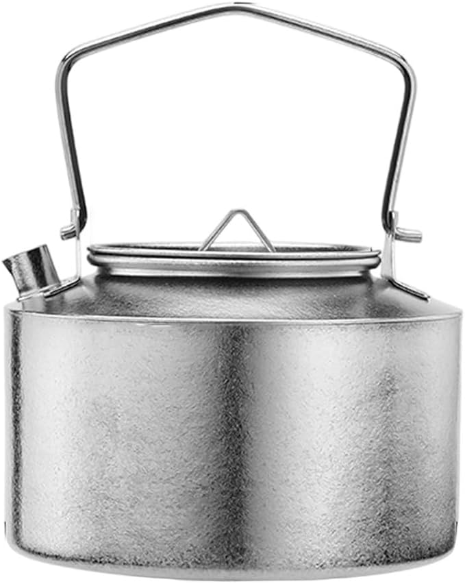 Ultralight Titanium Tea Kettle 980ml Collapsible Handle Camping Coffee Pot Compact Hiking Teapot For Outdoor Cooking Backpacking Travel Fast Boiling Rustproof(ice flower style)