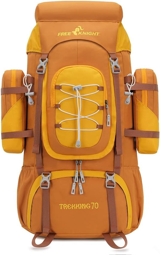 Bseash 70L (65+5) Waterproof Hiking Camping Backpack with Rain Cover, Outdoor Sport Travel Daypack for Climbing Touring (Yellow)