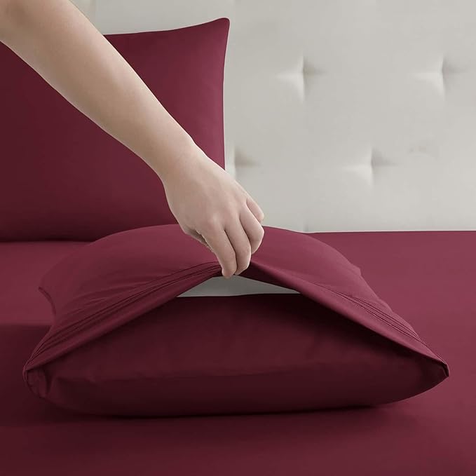Clara Clark King Sheets, 6 Piece Set - Hotel Luxury Sheets for King Size Bed, Super Soft Bedding Set, King Size, Burgundy Red