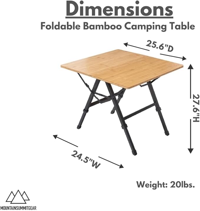 MOUNTAIN SUMMIT GEAR Foldable Bamboo Patio Table for Indoor/Outdoor Use (Made by Caddis Sports)