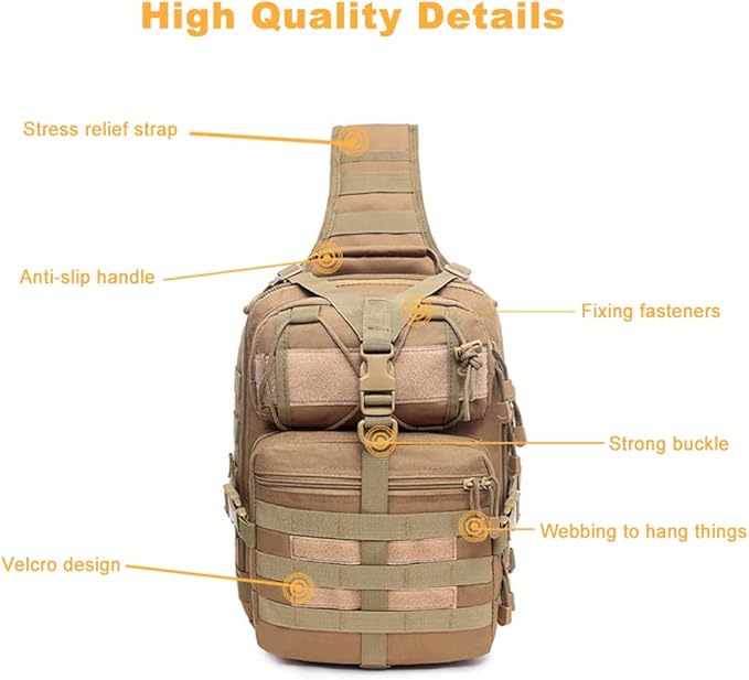 Men's Tactical Sling Bag Small Crossbody Backpack Military Rover Shoulder Pack Molle Assault Range Bag Camping Hunting