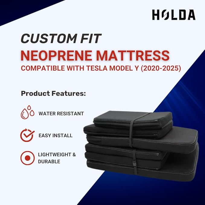 Holda Custom Fit Neoprene Mattress Compatible with Tesla Model Y (2020-2025) – 2-Piece Set, Water Resistant, Durable, Easy Install, Camping & Overlanding Comfort