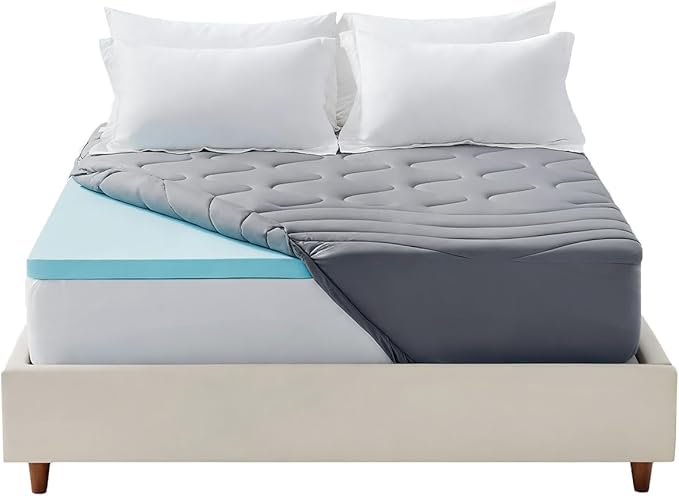 SLEEP ZONE Dual Layer 3 Inch Memory Foam Thick Mattress Topper, 2 inch Cooling Gel Memory Foam Plus 1 inch Waterproof Pillowtop Mattress Pad Cover, Comfort Support (Twin)