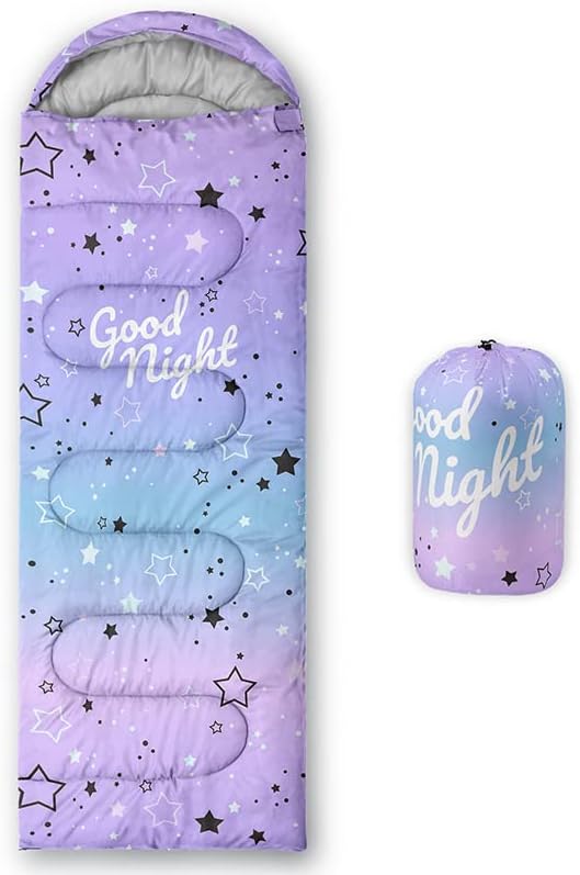Datura home Kids Sleeping Bag for Boys,Lightcolor Purple Star-Lightweight Warm Outdoor Indoor-Waterproof Cold Weather Resistant Sleeping Bag for Camping Hiking(Star 32"*90")