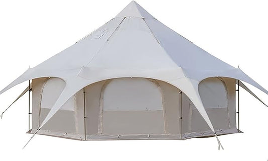 Outdoor Waterproof Cotton Canvas Tent, 4 Season Family Camping Bell Tent 8-10 Person with Stove Jacks for Glamping and Festivals and Human Shelter for Inhabiting or Leisure(Beige)