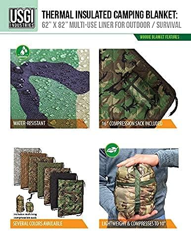 USGI Industries Military Woobie Blanket | Thermal Insulated Camping Blanket, Poncho Liner | Large, Portable, Insulation, Water-Resistant, for Hiking, Survival | Compression Carry Bag