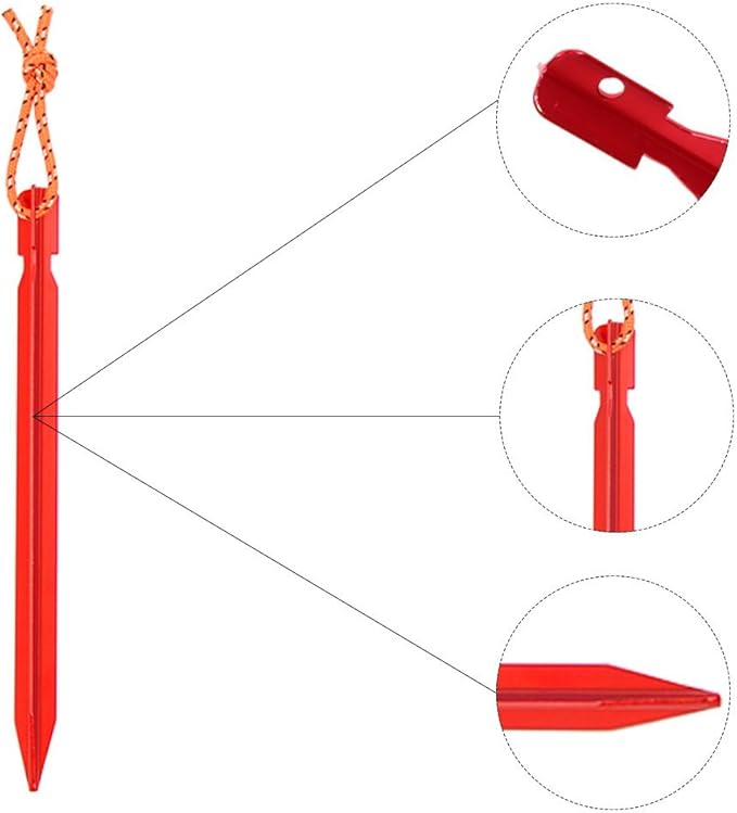 SourceTon 10 Pack Tent Stakes with 4 Reflective Guy Lines - 7075 Aluminum Lightweight Rust-Free Camping Pegs for All Terrains, Includes Adjustable Cord & Carry Pouch (7" Heavy Duty)