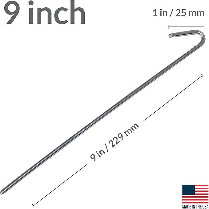 Pinnacle Mercantile 10 Pack Tent Stakes Metal Garden Edging Fence Hooks Pegs Christmas Decoration Stakes Made USA 9 inches Long