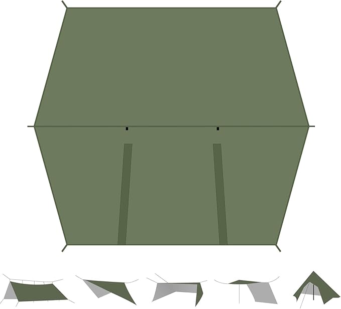 Hammock Rain Fly Tent Tarp Large Ultralight Camping Tarps Waterproof Portable Backpacking Multifunctional Rain Cover for Outdoor Hiking, Picnic, Hammock, Car, Backpacking,11.5x9.5ft