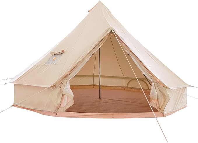 Bell Tent for Camping - Breathable Polycotton Canvas Yurt with Stove Jack, 4-Season Glamping Tent for 2-8 Person, Sturdy Shelter Family Camping & Backyard (10ft/13.1ft/16.4ft)