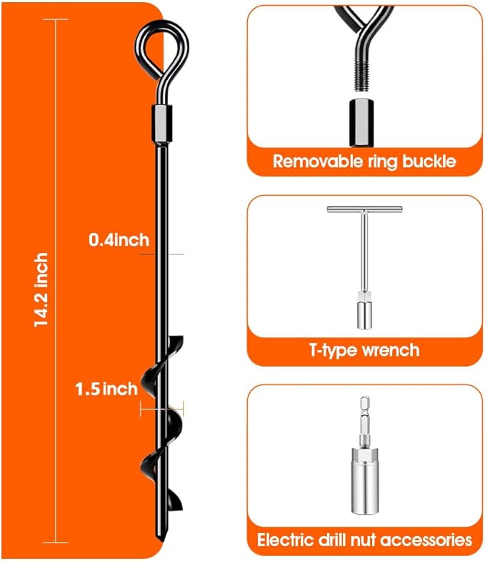 Ground Anchors, Trampoline Anchor Heavy Duty Screw in Ground Anchors 8Pack，Tent Stakes for Camping Tent, Trampoline, Canopies, Carports, Sheds, Swing Sets,14in Ground Stakes for High Winds