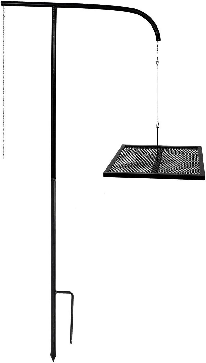 Portable Campfire Grill Grate - Adjustable Swing Arm Cooking Grill for Fire Pit, Camping & Outdoor Cooking - Heavy Duty Steel Grate for Open Fire BBQ Grilling & Campfire Accessories