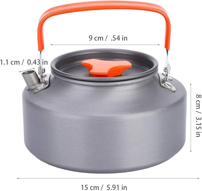 Aluminum Teapot 37oz, Coffee and Tea Kettle with Folding Handle, Portable Pot for Camping, Hiking and Kitchen Use, Black Handle (Orange handle)