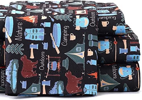 The Lakeside Collection Campsite 3-Piece Sheet Set with Retro Camping Print - Twin