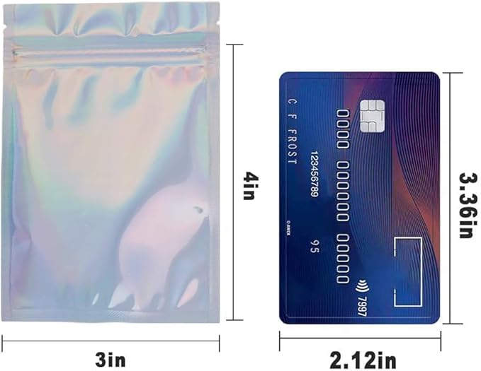 100 Pieces Mylar Holographic Resealable Bags - 3.3 x 5.1" Smell Proof Bags Lip Gloss Packaging, Foil Pouch for Party Favor Food Storage (Holographic Color, 3.3 x 5.1 Inch)