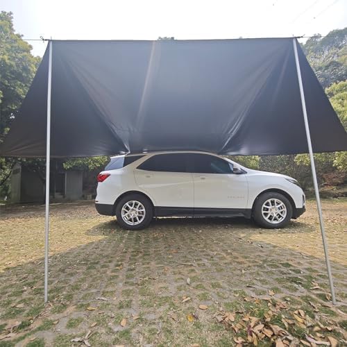 Car Awning Camping SUV Sun Shelter Waterproof Universal Tent Canopy Anti-UV for Van Campervan Caravan Truck Vehicle (Black, 2x3m)