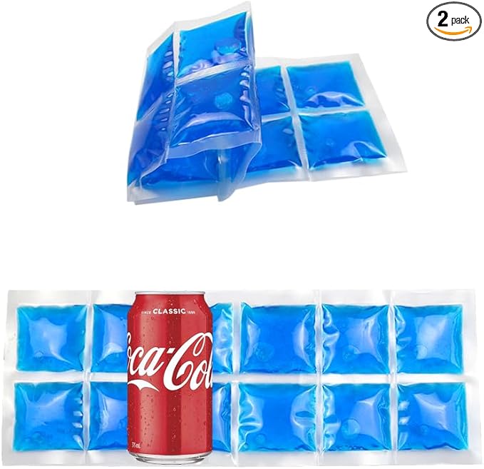 2-Pack Flexible Ice Sheets-4.9x13.4 for Any Lunch Boxes & Bags & Coolers - Reusable Freezer Packs Stay Foldable When Frozen, No Leak Gel Wrap to Keep Food/Drinks Cold for Hours for Work, BBQ, Camping
