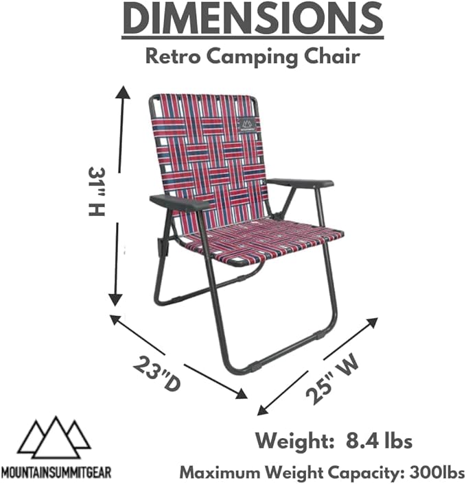 MOUNTAIN SUMMIT GEAR Retro Webbed Camping Chair - Lightweight, Foldable, Durable Steel Frame, 300lb Capacity, Vintage Red/Blue Stripes by Caddis Sports (4)