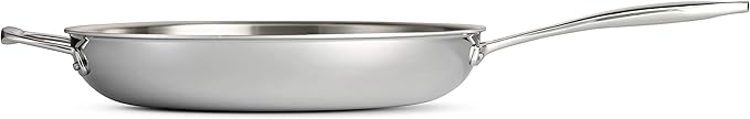 Tramontina Signature Tri-Ply Clad Stainless Steel 12-Inch Large Frying Pan with Helper Handle, Induction-Ready Skillet, Dishwasher-Safe, NSF-Certified, Made in Brazil