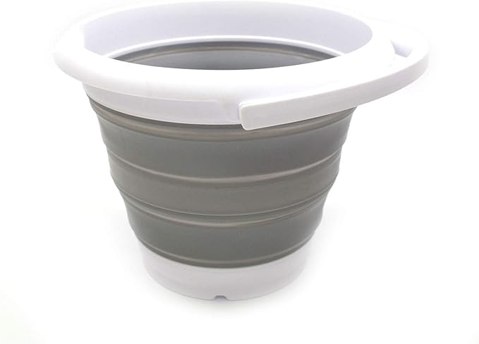 SAMMART 5L / 1.32 Gallon Collapsible Plastic Bucket - Foldable Round Tub - Portable Fishing Water Pail - Space Saving Outdoor Waterpot (5L Round, Grey)
