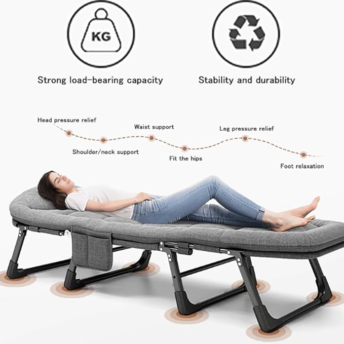 Camping Cot Portable Folding Bed for Adults 6 Position Adjustable Cot Recliner Chair with Pillow Heavy Duty Steel Frame Camping Office Nap Indoor Outdoor Use (Small(66in))