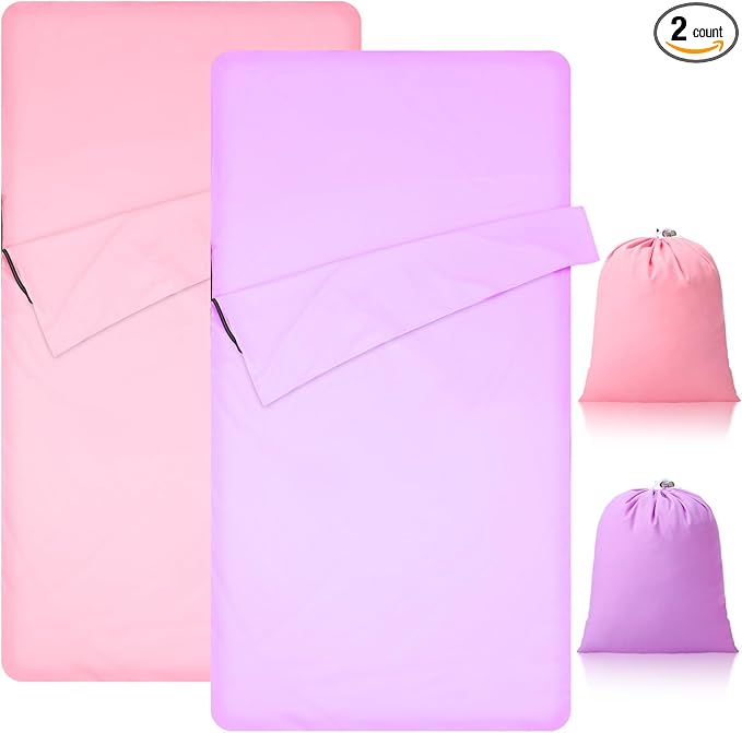 2 Pack Sleeping Bag Liner Portable Polyester Microfiber Adult Sleep Sack with Pocket Bag Travel Self Tan Sheets for Hotel Summer Camping Hiking Business Outdoor Indoor
